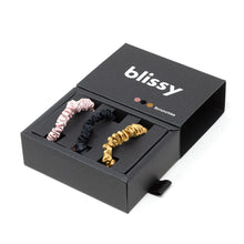 Afbeelding in Gallery-weergave laden, Blissy Thin Hair Scrunchies - Zwart, Goud, Roze